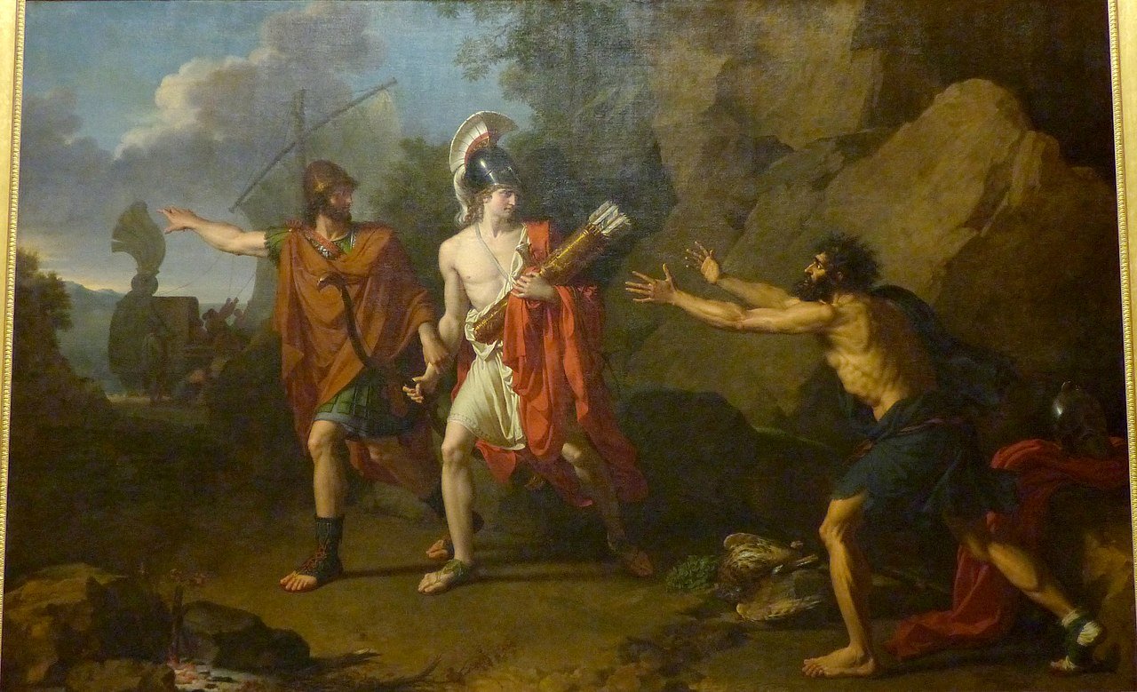 Ulises y Neoptólemo quitan el arco a Filoctetes