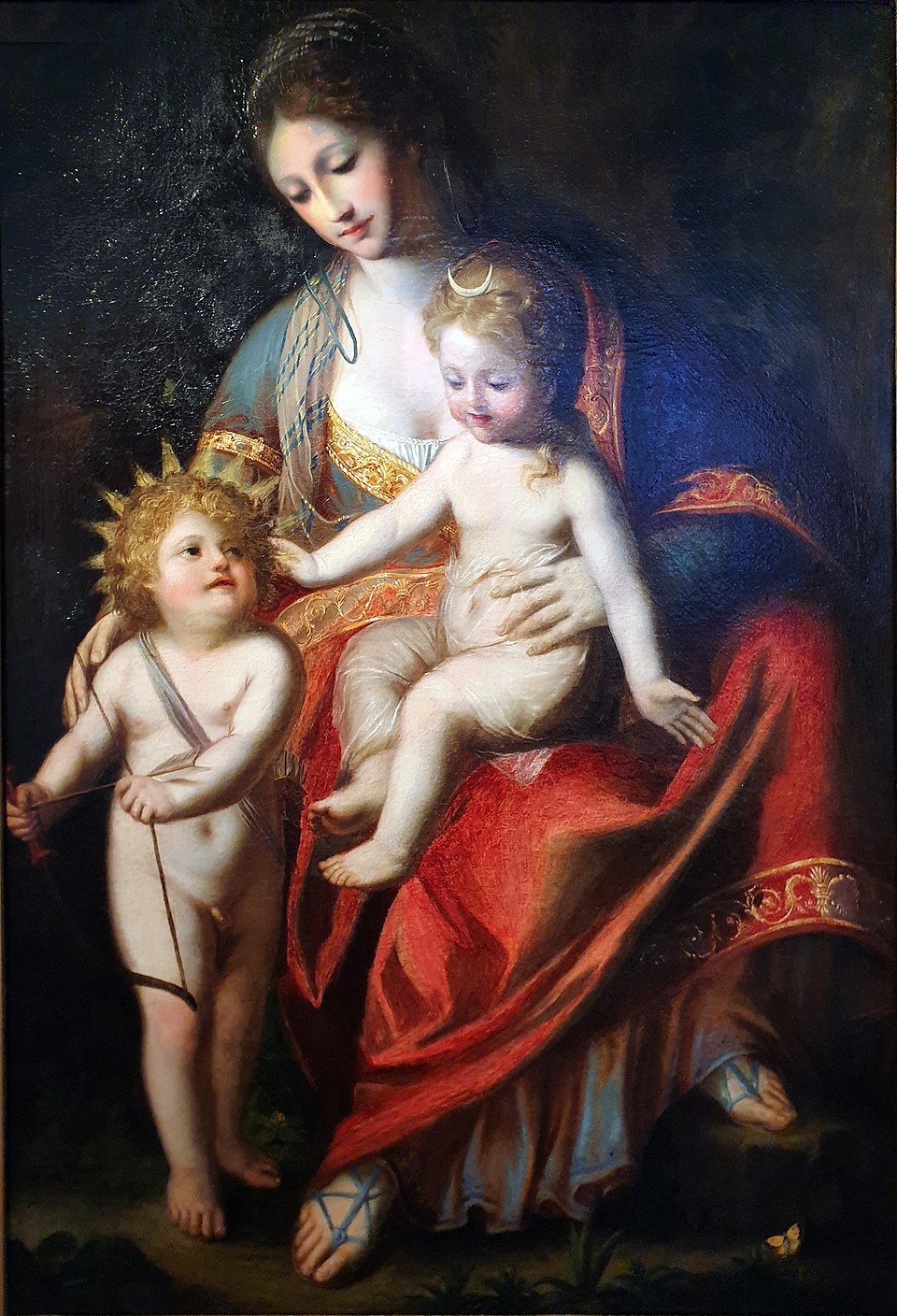 Leto con sus hijos Apolo y Diana